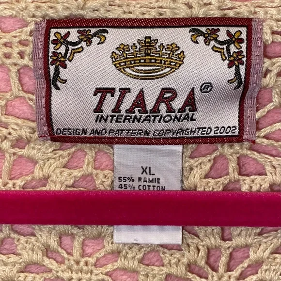 Vintage 90s Tiara Crochet Cardigan Longsleeve Nautical Beige Cream Taupe XL Fest - Picture 8 of 12